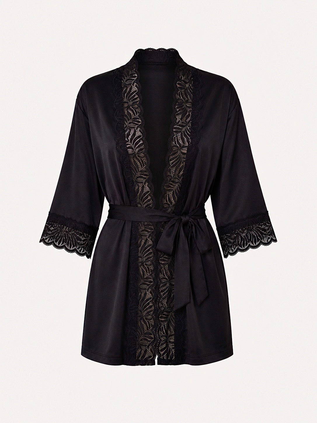Muse Exclusive Siyah Dantelli Saten Sabahlık