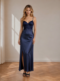 Fedis Signature Gece Mavisi Saten Dantelli Gecelik