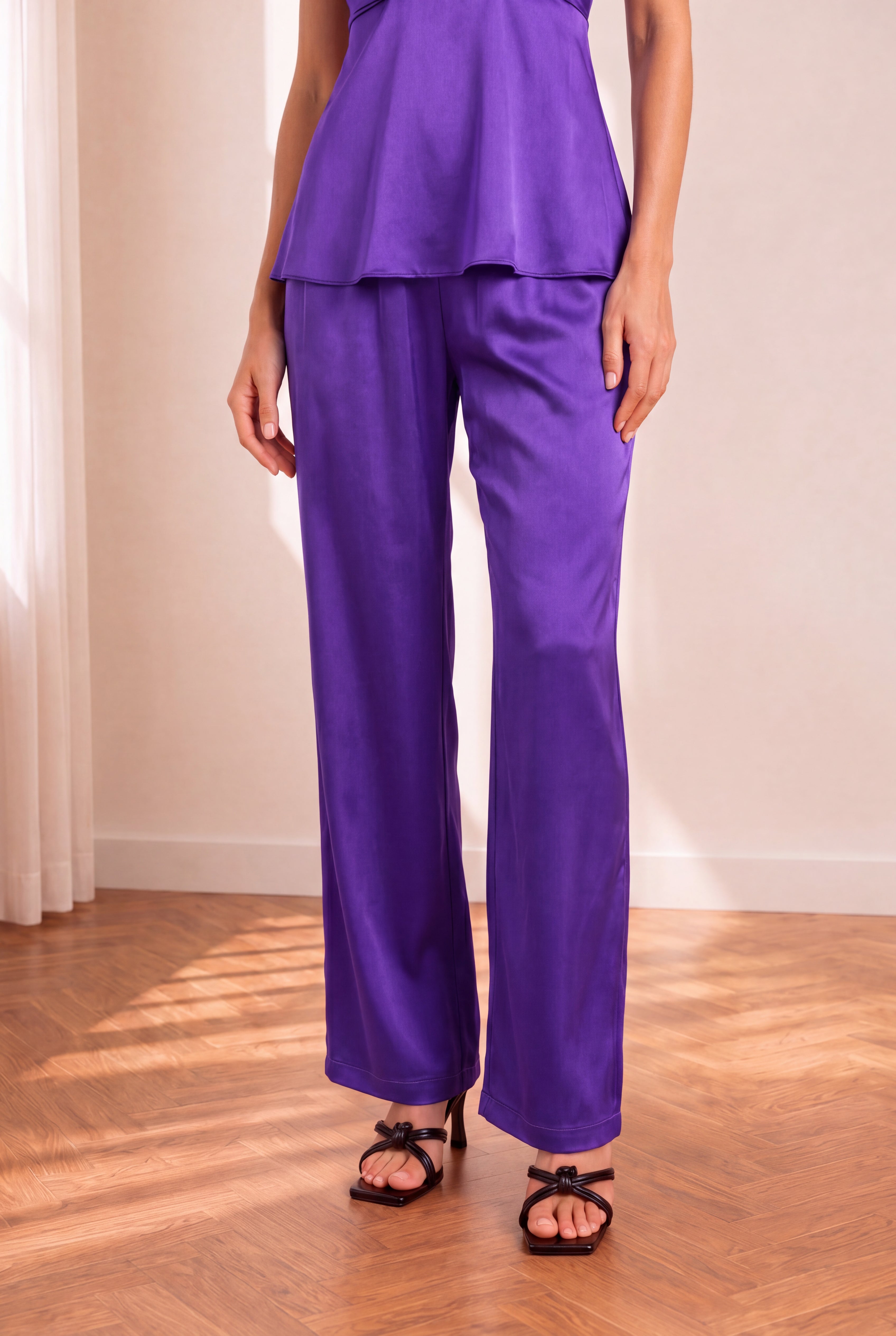 Gaia Luxury Mor Saten Pijama Takımı