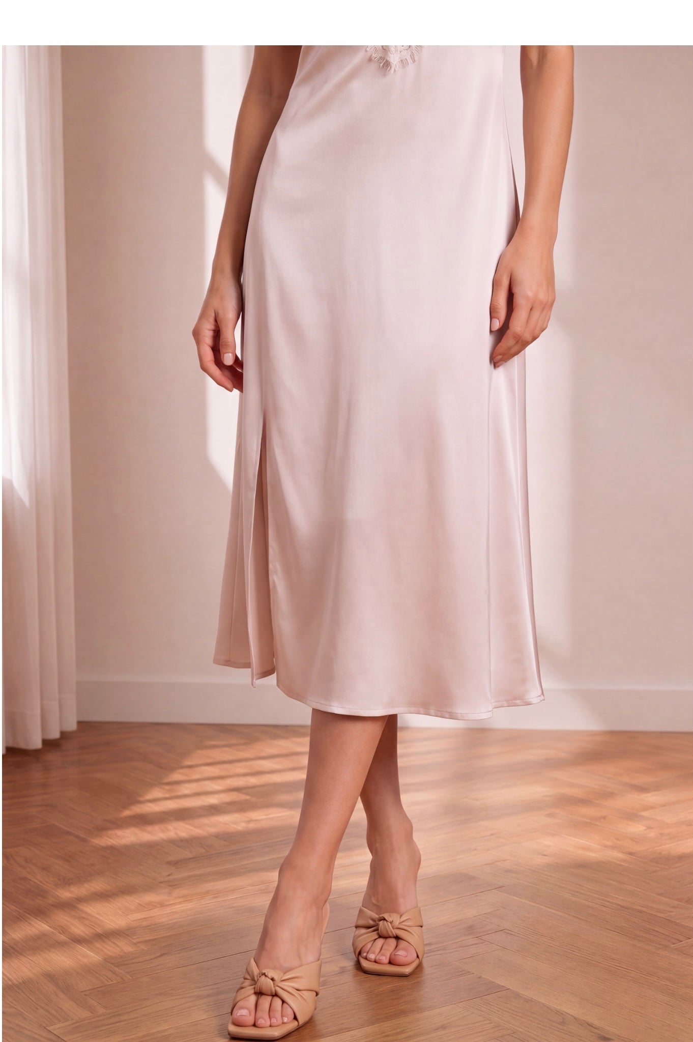 Nacre Exclusive Bej Dantelli Saten Gecelik